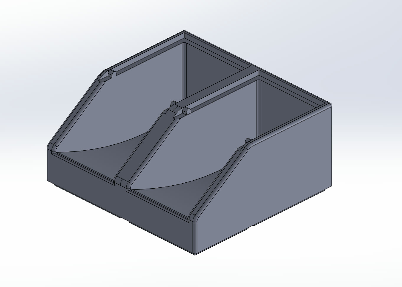 3D-printed sloped stackable fastener bin with two compartments