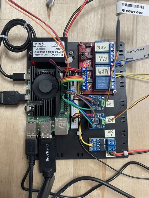 Raspberry Pi control board with solid-state relays and wiring