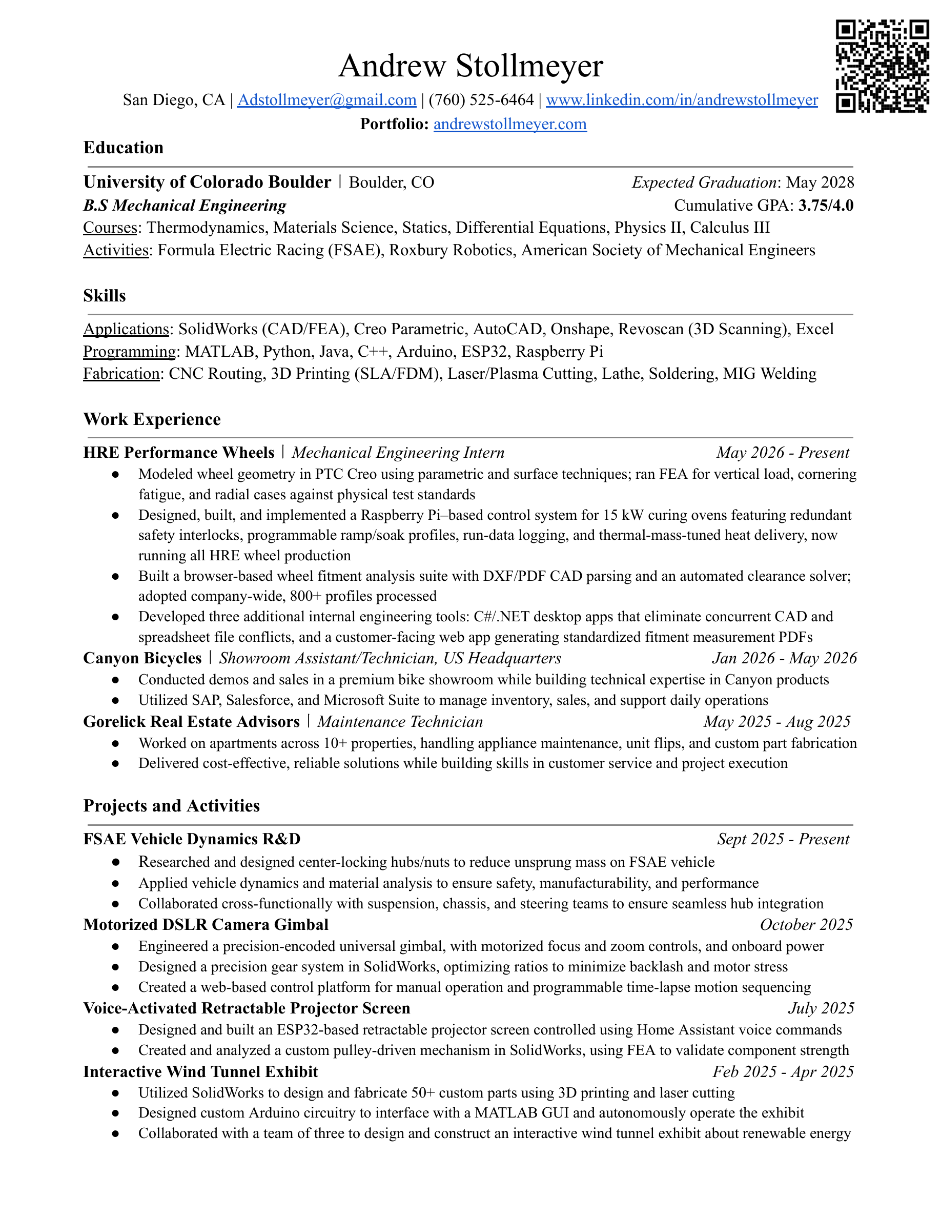 Andrew Stollmeyer — Mechanical Engineer resume