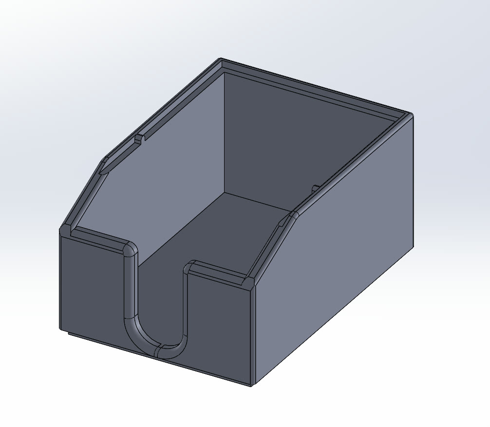 3D-printed stackable shipping label container with front cutout